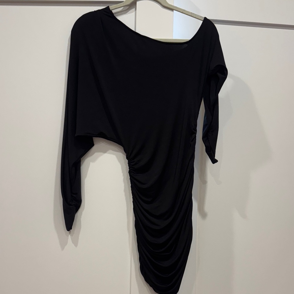 Michael Costello Asymmetrical Ruched Black Dress